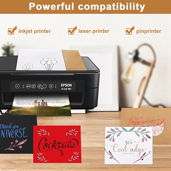 Silunkia 100 Packs White Single Panel Blank Cards and Envelopes 5 x 7 Heavy Flat Cardstock and A7 Envelopes Self Seal for Wedding Invitations, Party, DIY Greeting Cards, Graduations, Baby Shower