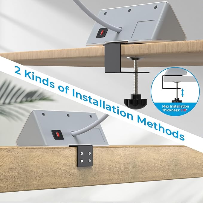 Nightstand Power Strip with USB C, Haiaoyyds Desk Edge Mount Power Hub with 3 Outlets, 4 Fast Charging USB Ports, and 6.56FT Flat Plug Extension Cord for Desk Home Office Accessories, White