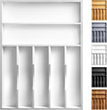 oridom Kitchen Bamboo Silverware Organizer, Kitchen Drawer Organizer - Utensil Holder and Cutlery Tray with Grooved Drawer Dividers for Flatware 7 Slot, White