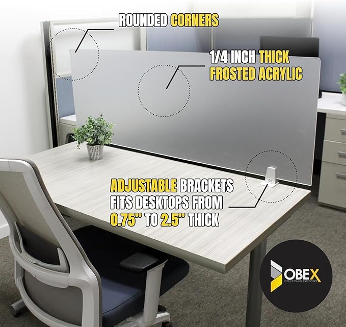 OBEX Clear Acrylic Desk Mounted Privacy Panel, 12" x 30", Clear