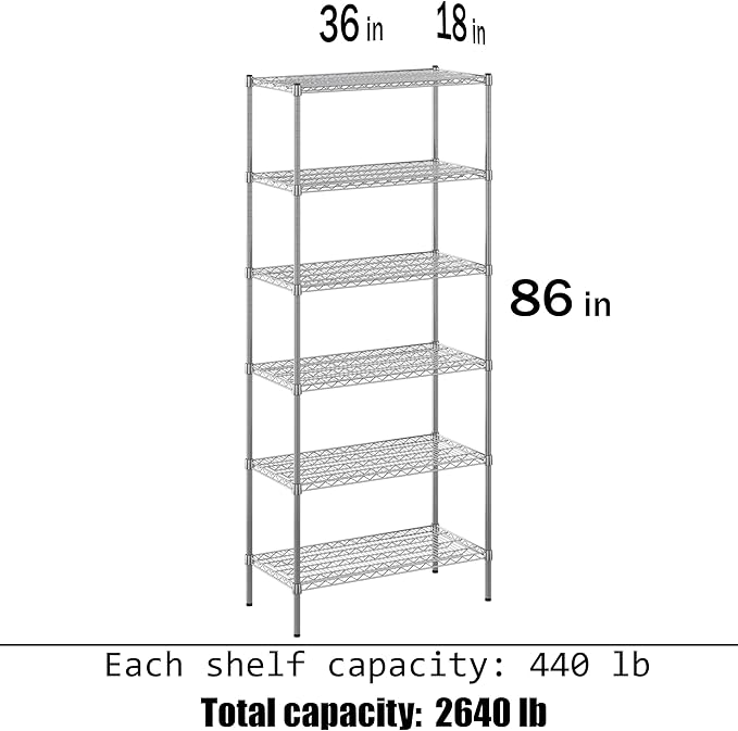 Regal Altair 18" Deep x 36" Wide x 86" Height Wire Shelving Kit | 6-Tier | NSF Commercial Storage Rack Unit