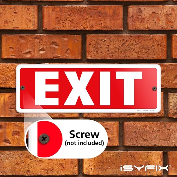 iSYFIX Exit Sign – 12 Pack 12x4 Inch – 100% Rust Free .040 Aluminum Signs, Laminated for Ultimate UV, Weather, Scratch, Water and Fade Resistance, Indoor and Outdoor, Exit Signs for Exterior.