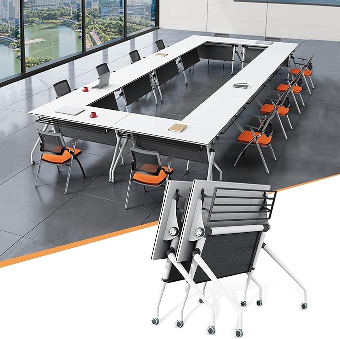 Conference Table,55.1''Folding Conference Room Table for 4-12 People,Mobile Flip Top MeetingTraining Table with Different Coulor and Styles for Offices, Classrooms,Meeting Room (2, 47.2''C)