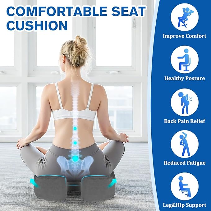 CushyOasis Seat Cushion, Gel Chair Cushions, Office Chair Cushions, Anti-Slip Bottom & Removable Cover Tailbone Pain Relief Cushion, Memory Foam Seat Cushion for Office, Wheelchair, Car (Grey)