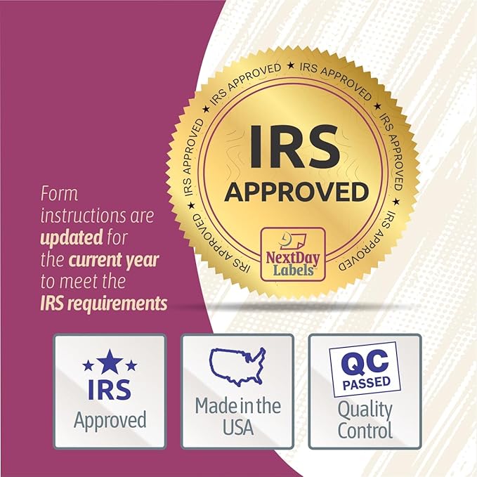 NextDayLabels - W-2 4-Up Employee Tax Forms, Instructions on Back" for 2025, for Laser/Inkjet Printer. Compatible with QuickBooks and Accounting Software ETC. (Pack of 500 Sheets)