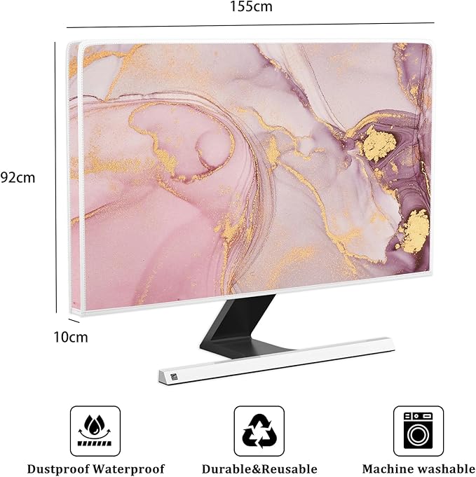 Baocicco Pink Gold Marble Waterproof Screen TV Cover 65 Inch Decorative Modern Television Cover for Home TV Screen Texture Dust Proof Monitor Covers for Television Screen LED LCD OLED TVs