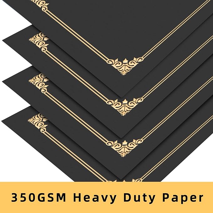 HAUTOCO 30 Pcs Certificate Holders, Black Diploma Folders Document Covers with Gold Foil Border for Letter Size 8.5x11 Cardstock, Award, Graduation