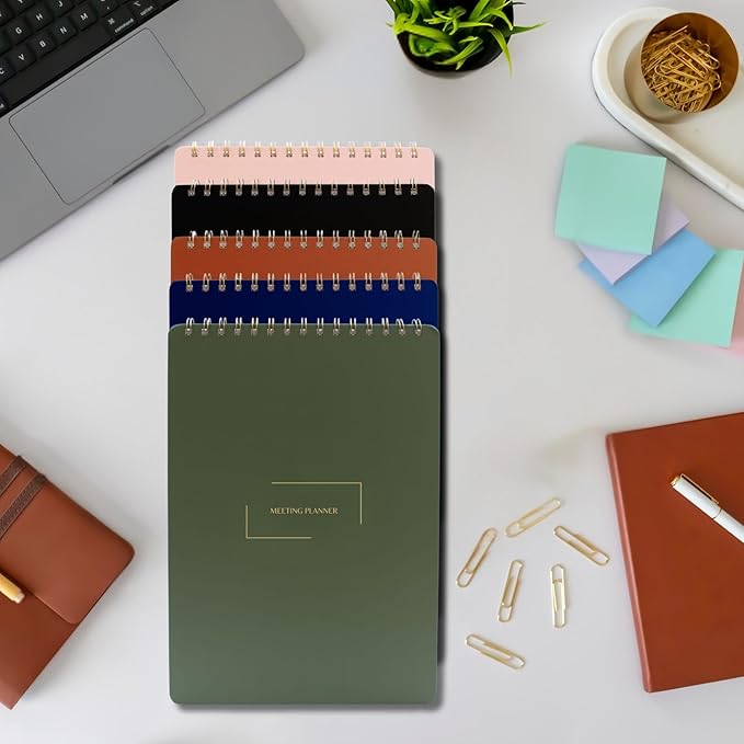 Merely Home | Meeting Notebook for Work | 8.25" x 11.75" | Project Planner | Simple Design | Multiple Layouts | Office and Business Planner (Evergreen, Meeting Planner - Portrait)