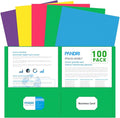 Two Pocket Folders, PANDRI 100 Pack 2 Pocket Folders, Letter Size Paper File Folder for School Office Home Business, Assorted 5 Colors