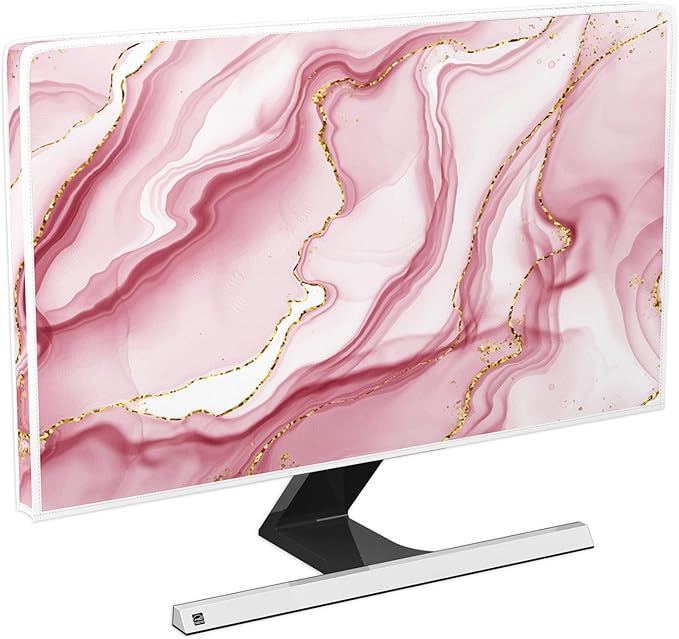 Baocicco Gold Pink Marble Waterproof TV Display Screen Cover 58, 59, 60 Inch TV Accessories Laptop TVs LCD Screen Decoration for Tablet Anti-Static Dustproof Protective for Home Office