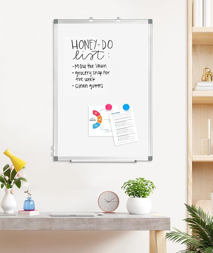 AMUSIGHT Double-Sided Magnetic Whiteboard, 36" x 24" Dry Erase Board, Aluminum Frame White Board for Wall, Hanging Mounting White Board Dry Erase Marker Board with 4 Markers, 1 Pen Tray
