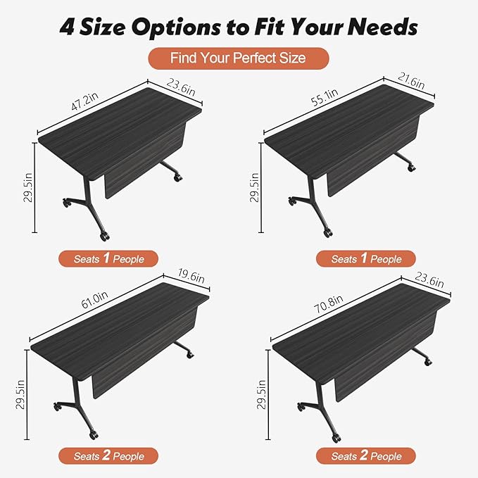 Goakwwuz Conference Room Table, Folding Conference Tables,Thicken Grey Tabletop,Flip Top Wooden Seminar Meeting Room Table for Conference Room Offices (2, BlackWoodGrain, 55.1”)