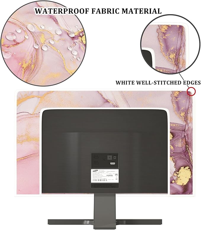 Baocicco Pink Gold Marble Waterproof Screen TV Cover 70 Inch Decorative Modern Television Cover for Home TV Screen Texture Dust Proof Monitor Covers for Television Screen LED LCD OLED TVs