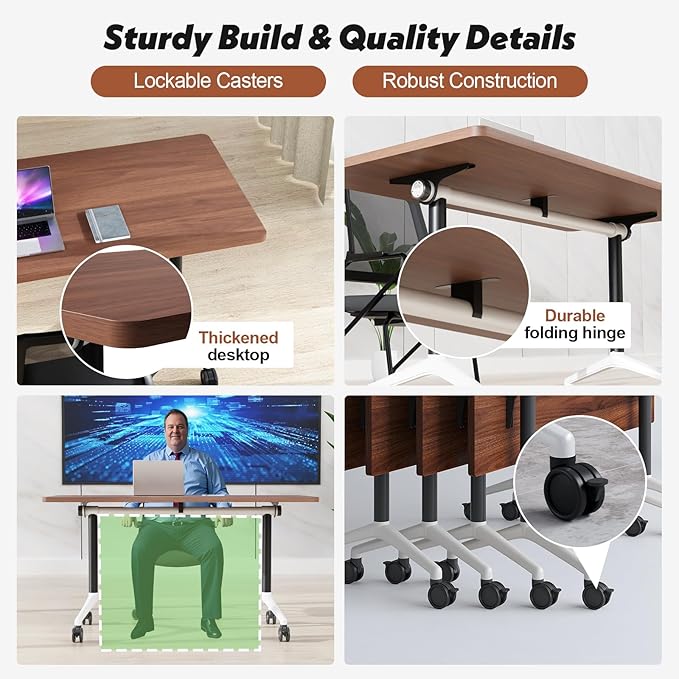 Goakwwuz Conference Room Table, Folding Conference Tables,Thicken Grey Tabletop,Flip Top Wooden Seminar Meeting Room Table for Conference Room Offices (8, Walnut, 47.2“)