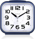 Tinload 5.5" Large Analog Alarm Clock Silent Non Ticking, Gentle Wake, Beep Sounds, Increasing Volume, Battery Operated Snooze and Manual Light, Easy Set, Blue