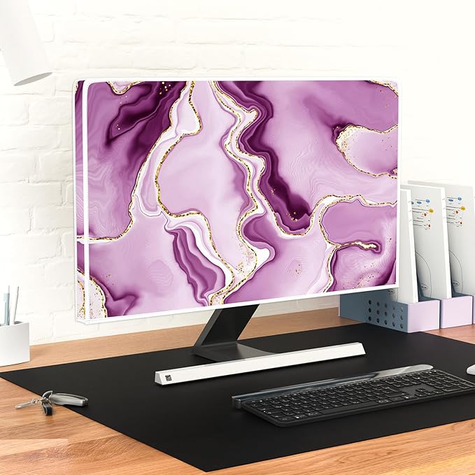 Baocicco Violet Gold Marble Waterproof Weatherproof and Dust-Proof TV Screen Cover 55 Inch for Home Office Creative TV Covers for TVs Screen Anti-Static Dustproof Protective