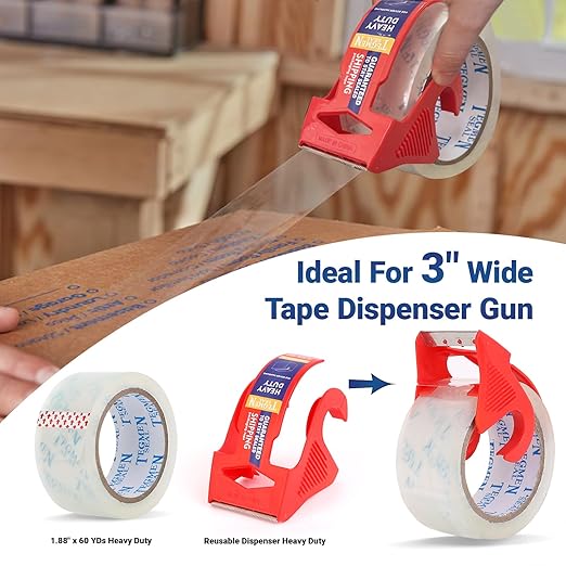 TegmenSeal Heavy Duty Clear Packing Tape with Dispenser Combo for Shipping, Moving & Storage,Thicker Clear Packing Tape,1.88 inches Wide, 60 Yards Per Roll, 60 Total Yards