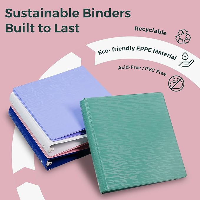 POPRUN 3 Ring Binder 1.5 Inch, PVC-Free, Holds 325 Sheets of 8.5 x 11 Paper, Extra Durable Organizer with 2 Pockets for School & Office, Heavy-Duty, 4 Pack, Midnight Green