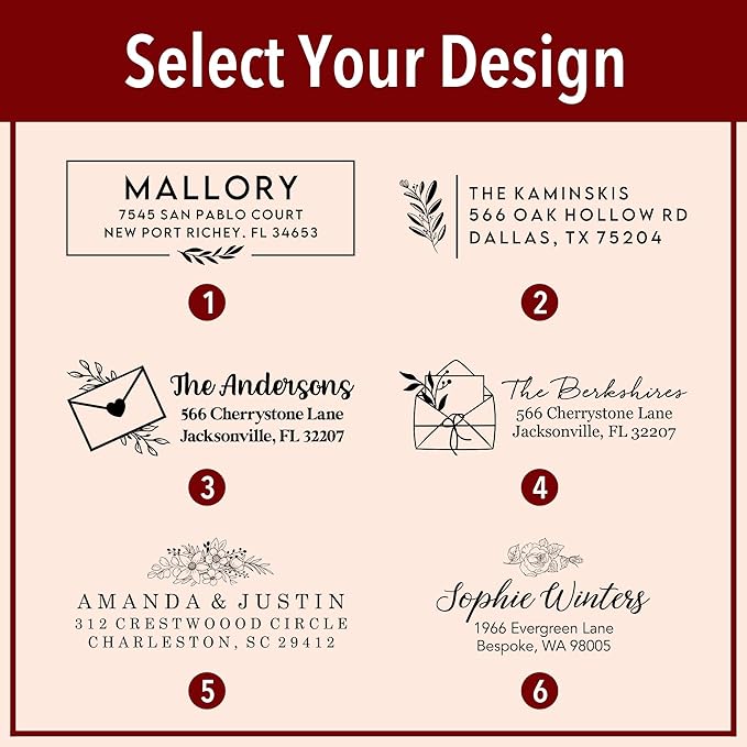 Custom Floral Address Stamp | Choose from 12 Designs | Multiple Ink Color Options | Envelope Return Address Stamp for Couple or Family (Design 10, Medium)
