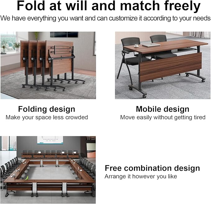 Conference Table Foldable Meeting Tables,Flip Top Mobile Training Table The folding conference table With Silent Wheels Is Convenient And Fast,Modern Mobile Meeting Tables (2pack 180*60*75)
