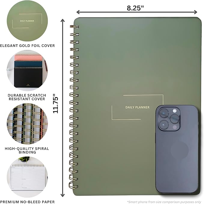 Merely Home Undated Daily Planner | 8.25” x 11.75” To Do List Notebook | Work Productivity ADHD Organizer | Men and Women Planner | College Supplies | Black | Portrait Layout