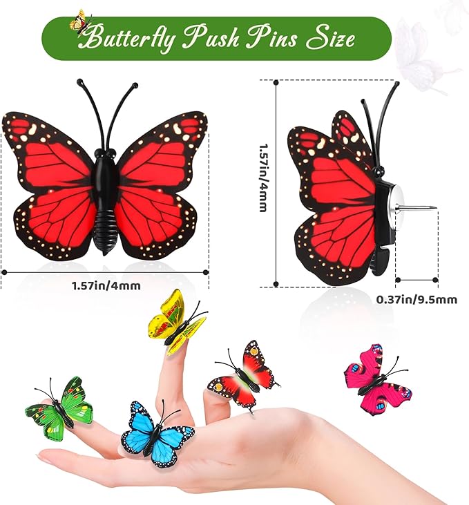 50Packs Butterfly Push Pins Decorative Push Pins Colorful Thumb Tacks Cute Thumbtacks for Corkboard Bulletin Board Wall for Office Decor Home Cubicle Decorations Hanging