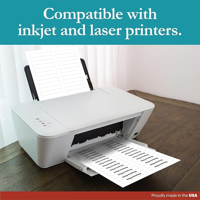 Premium Label Supply White File Folder Labels – 3.4375" x .667" – Laser/Inkjet Compatible – (30 per Sheet), 500 Sheets - 15,000 Total Adhesive Stickers