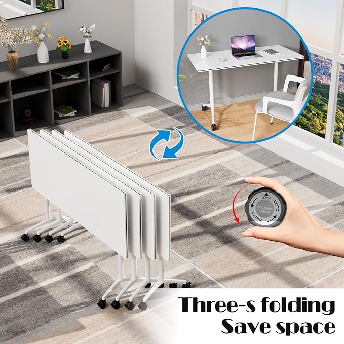 Conference Table Flip Top Mobile Conference Room Tables,Folding Conference Table with Wheels,Large Meeting Training Seminar Table Saving Space for Office Classroom (4, White, 70.8'')
