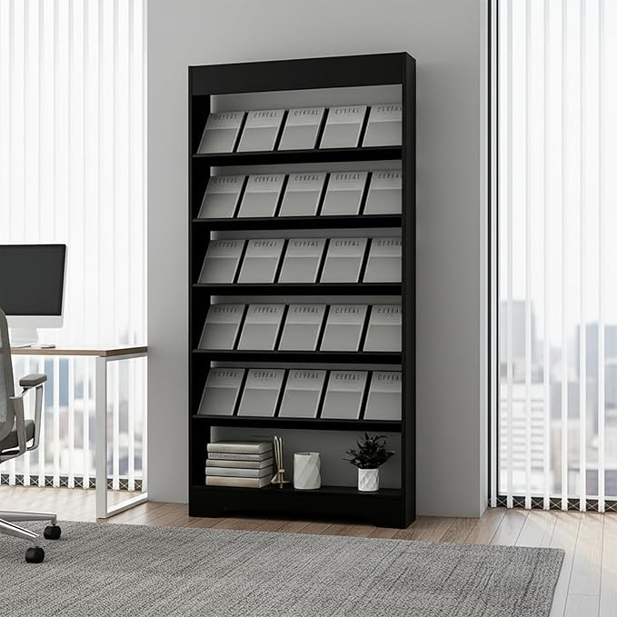 LHIUGE 5-Layer Brochure Display Rack,Freestanding Wooden Magazine Rack,Standing Literature Display Rack Brochure Holder for Home, Office, Retail Display