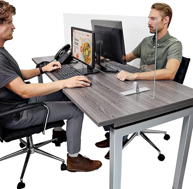 OBEX Acrylic Free Standing Screen, Divider for Desk Privacy Home & Office Partitions for Table Top Workstation, Portable Cubicle Panel for Work, 24" x 42", Clear