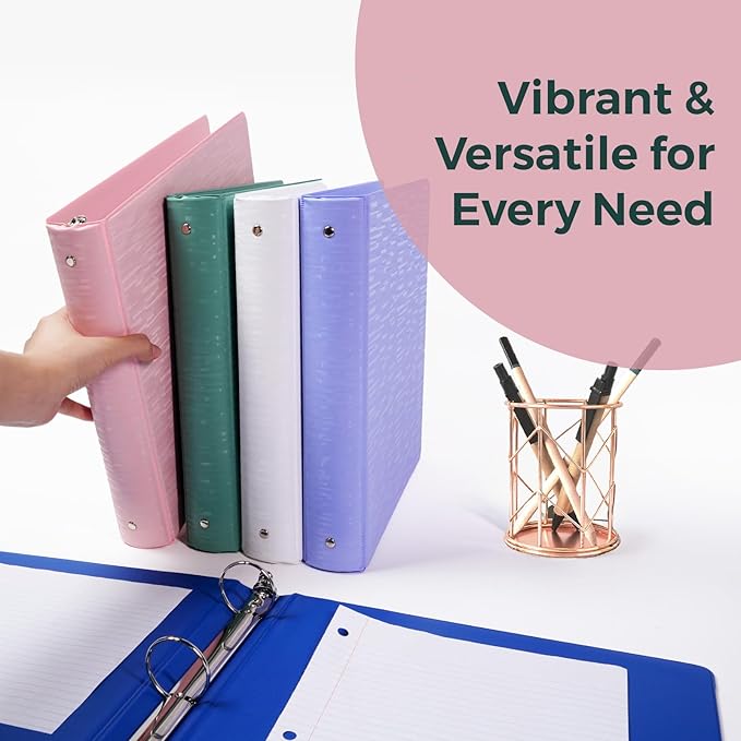 POPRUN 3 Ring Binder 1.5 Inch, PVC-Free, Holds 325 Sheets of 8.5 x 11 Paper, Extra Durable Organizer with 2 Pockets for School & Office, Heavy-Duty, 1 Pack, Prussian Blue