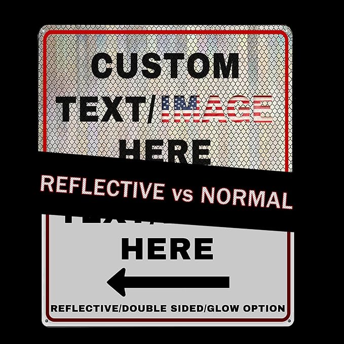 Custom Sign Left or Right Arrow, Glow in the Dark/Reflective Option, 14''x10'' Personalized Large Metal Address Plaque, Customize for Business Logo, Office, Home, Yard, Outdoor