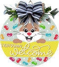 Wood front door sign Wood sign Home decor Welcome sign Sign for front door House warming gift Wedding gift (Jelly Bean Welcome-UV023(NC) P002, 15" Width)