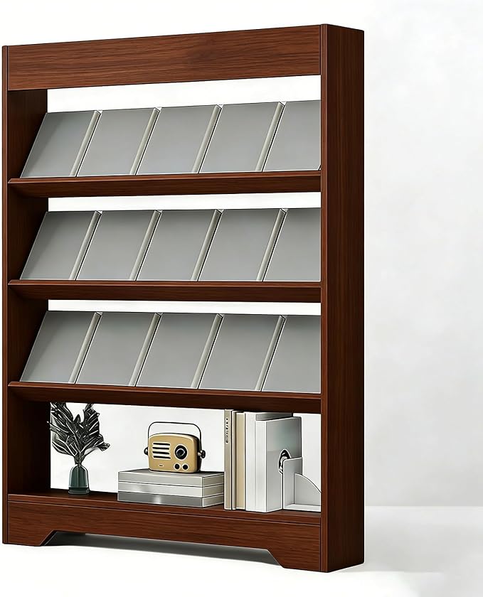 LHIUGE 4-Layer Brochure Display Rack,Freestanding Wooden Magazine Rack,Standing Literature Display Rack Brochure Holder for Home, Office, Retail Display