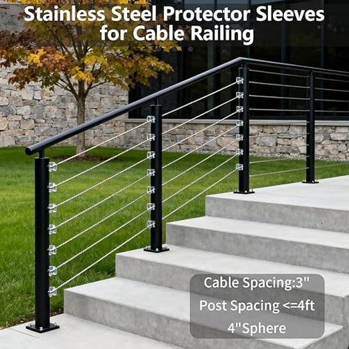 120 Pack Cable Railing Protector Sleeves,T316 Stainless Steel Protective Sleeves for 1/8" 5/32" or 3/16" Deck Cable Railing | Wood/Composite Posts/DIY Balustrade