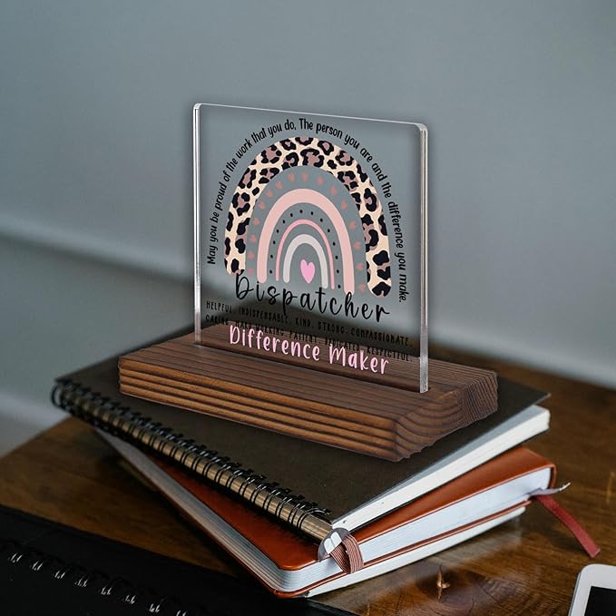 Dispatcher Appreciation Gift Desk Sign, Inspirational Thank You Office Decor for 911 Operators Emergency Responders, Difference Maker Recognition Plaque for Workstations or Home Office PA101