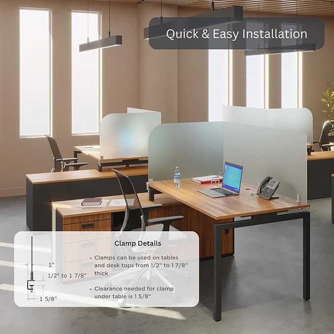 Desk Divider for Students and Desk Privacy Panel. Office Partitions and Ideal Cubicle Light Shield. Frosted Acrylic Clamp-on Desk Partition - 29” W x 22”H Divider