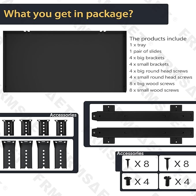 FRMSAET Under Desk Keyboard Tray Heavy-Duty All-Metal Material 20/24/30 inches Platform Computer Drawer Organizer Home Office Kitchen Bedroom Garage Storage Tool - Easy to Install.(30 inches, Black)