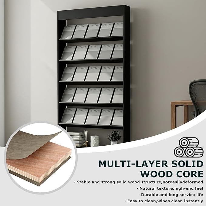 LHIUGE 5-Layer Brochure Display Rack,Freestanding Wooden Magazine Rack,Standing Literature Display Rack Brochure Holder for Home, Office, Retail Display