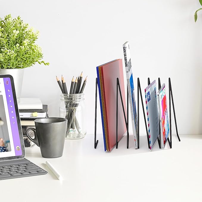 2 Sets Triangle File Folder Rack,7 Sections File Holder,File Storage Sorter/Stand,Desktop File Organizer,Wire Organizer Rack,Magazine/Paper Folder Holder,Letter/Legal, Anti-Scratch/Rusty