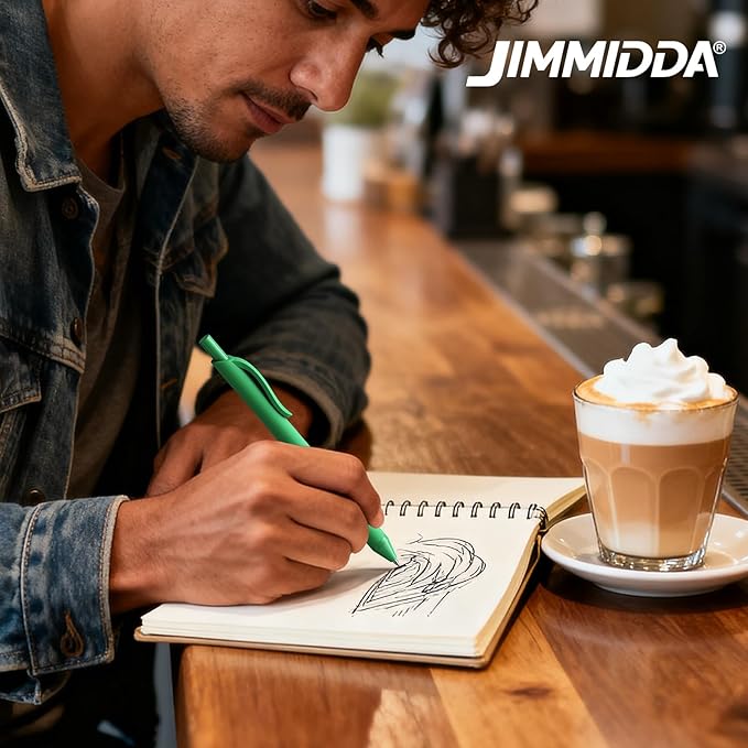 JIMMIDDA Ballpoint Pens Bulk - 107 Pcs Black Ink Pens in Bulk | 1.0 Medium Point Smooth Writing, Retractable No Bleed Ball Point Pen for Men Women (Green Barrel)