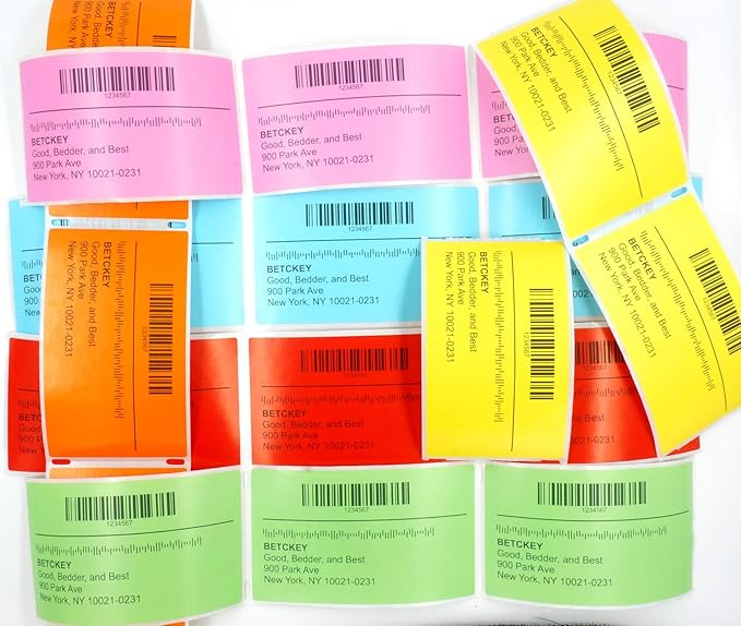 BETCKEY - 4" x 1" Multipurpose Labels Compatible with Zebra & Rollo Label Printer,Premium Adhesive & Perforated[Red, 6 Rolls, 8250 Labels]