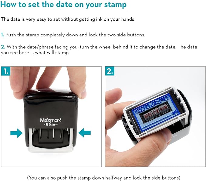 MaxMark Office Self Inking Date Stamp with Phrase Revised - Red Ink