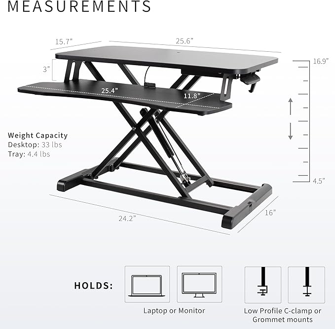 VIVO 26 inch Desk Converter, K Series, Height Adjustable Sit to Stand Riser, Dual Monitor and Laptop Workstation with Keyboard Tray, Black, DESK-V026KB