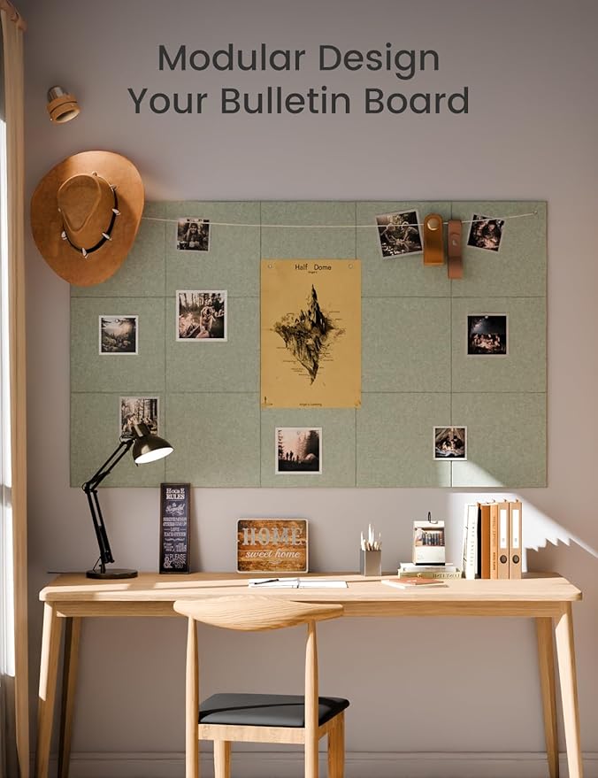 Fluxynara Large Felt Bulletin Board 48" x 36" Cork Board Alternative-12 Pack with 70 Safe Removable Adhesive Tabs, Cork Boards for Walls Cork Board for Home Office Classroom Pin Board - Sage