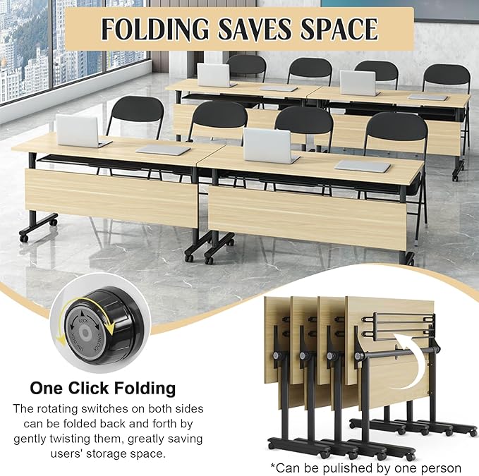 Conference Table,55.1''Folding Conference Room Table for 4-12 People,Mobile Flip Top MeetingTraining Table with Different Coulor and Styles for Offices, Classrooms,Meeting Room (8, 61''G)