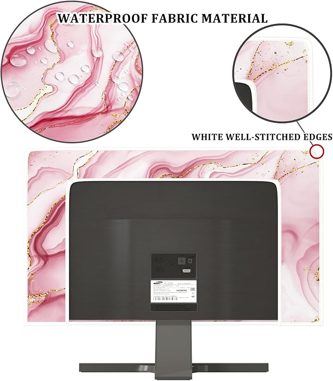 Baocicco Gold Pink Marble Waterproof TV Display Screen Cover 32 Inch TV Accessories Laptop TVs LCD Screen Decoration for Tablet Anti-Static Dustproof Protective for Home Office Dust Cover