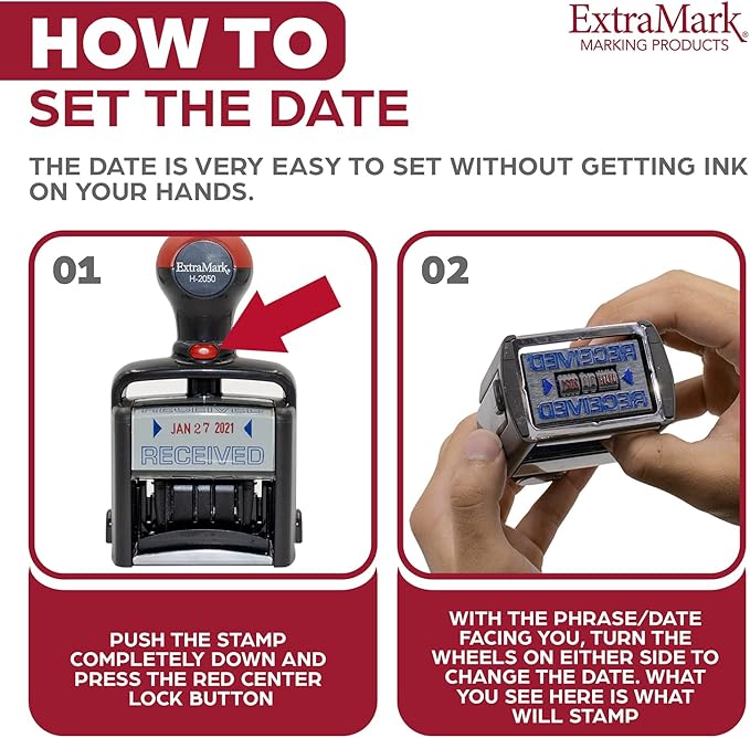 Heavy Duty Style Office Date Stamp with Posted - Self Inking Dater - Style C - Red Ink Color