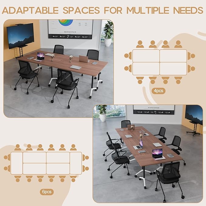 Folding Conference Table 4ft 5ft, Foldable Office Meeting Desk for 6 People, Multiple Sizes Colors Mobile Conference Room Table for Training Room School Business Furniture (4, Walnut, 71in)
