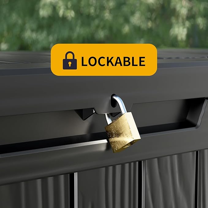 Decksplore 270 Gallon Outdoor Storage Box Waterproof Lockable Resin Deck Box Large, Patio Storage Bin for Pool Accessories Cushion Furniture, Garden Tools, UV-Resistant Outside Delivery Black